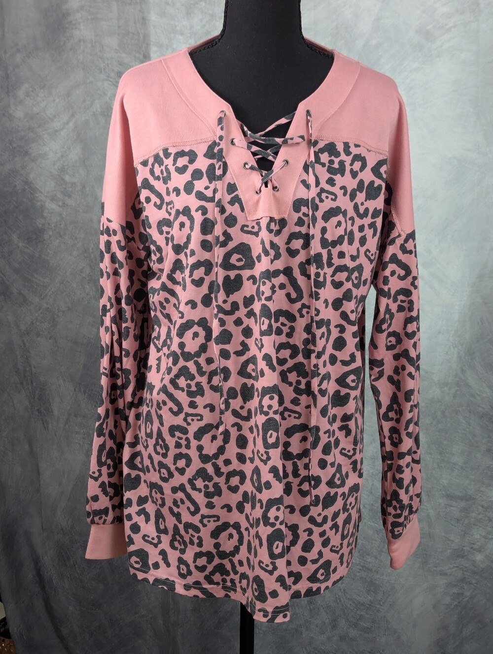 Pink Leopard Print Whimsigoth Y2K 90's Lace-Up Top Jersey Oversized